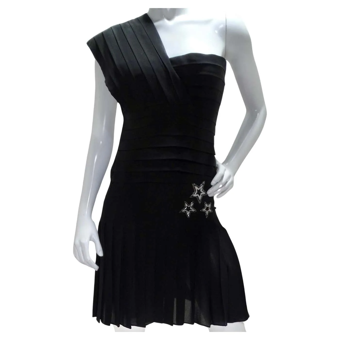 Bernard Perris 1980s Asymmetric Star Embroidered Dress