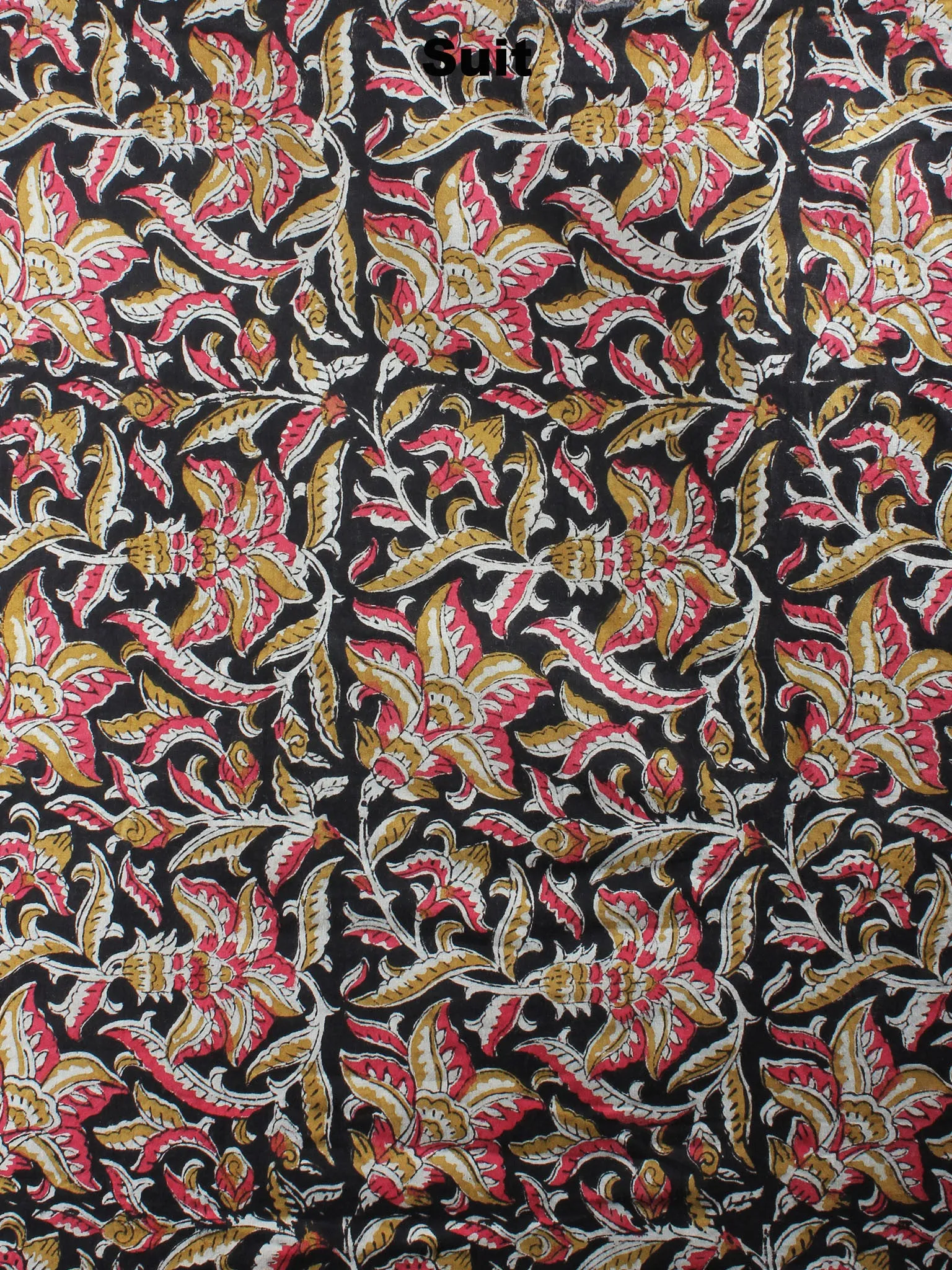 Black Beige Yellow Pink White Hand Block Printed Cotton Suit-Salwar Fabric With Chiffon Dupatta - S1628041
