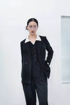 Black One Button Suit Blazer