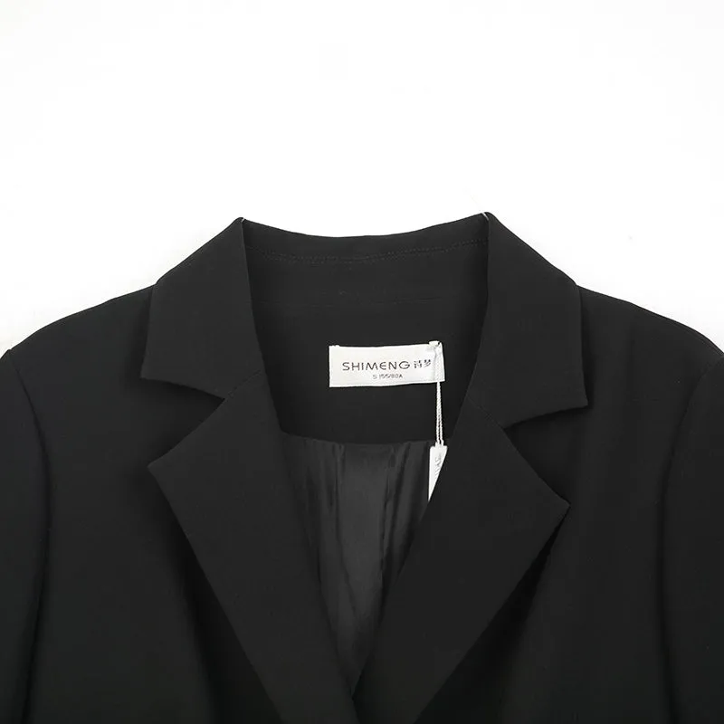 Black One Button Suit Blazer