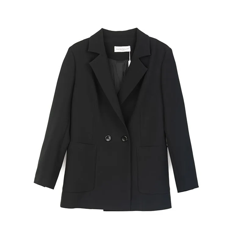 Black One Button Suit Blazer