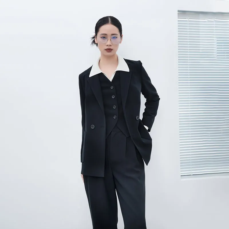 Black One Button Suit Blazer
