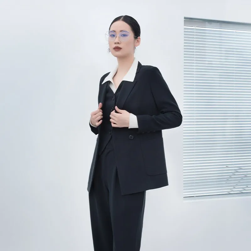 Black One Button Suit Blazer