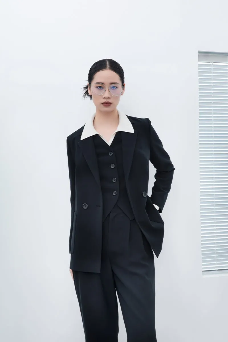 Black One Button Suit Blazer