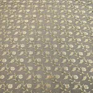 Black Organza with Gold Floral Embroidered Fabric