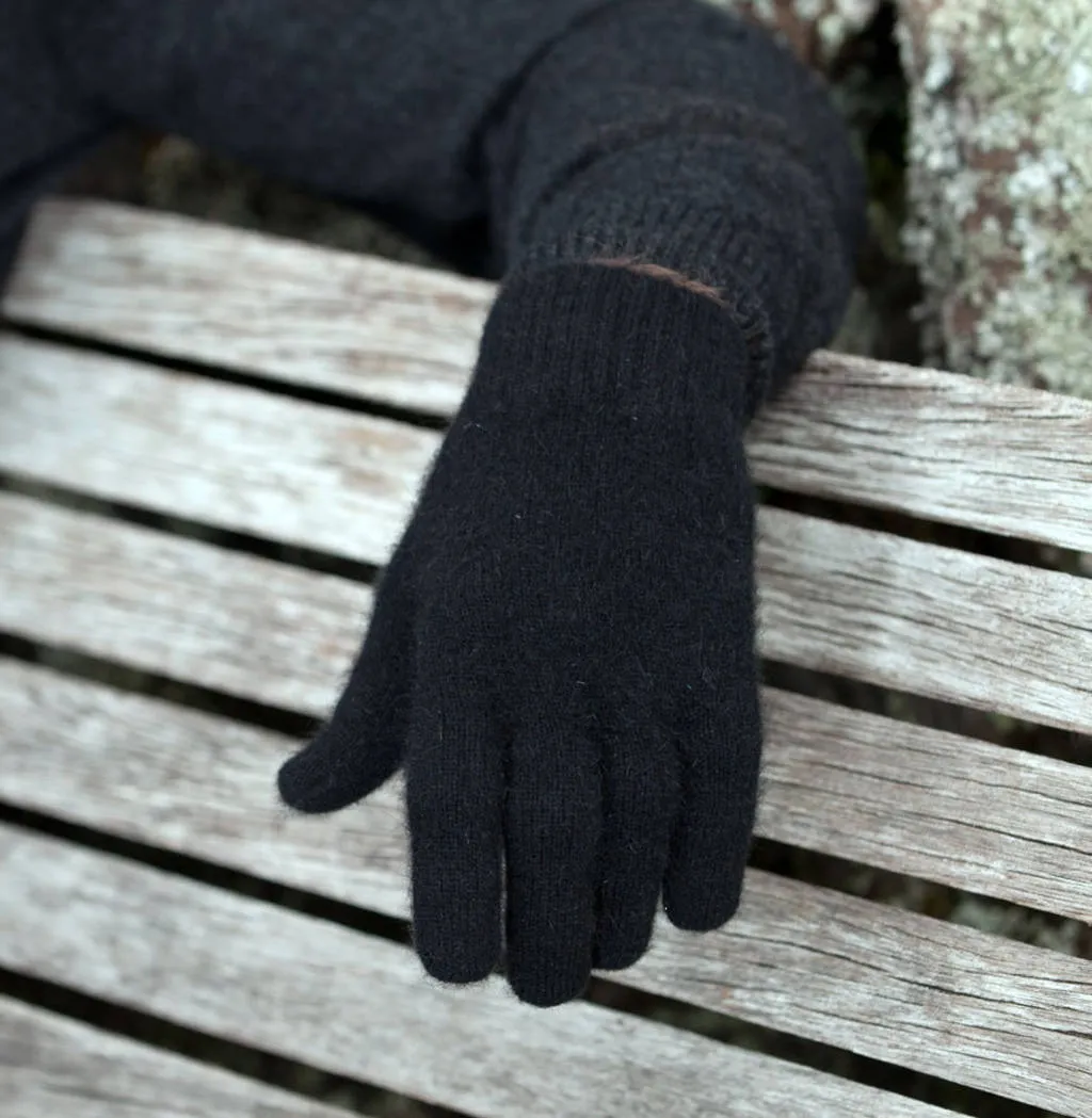 Black Plain Gloves Possum Merino Wool - NX100