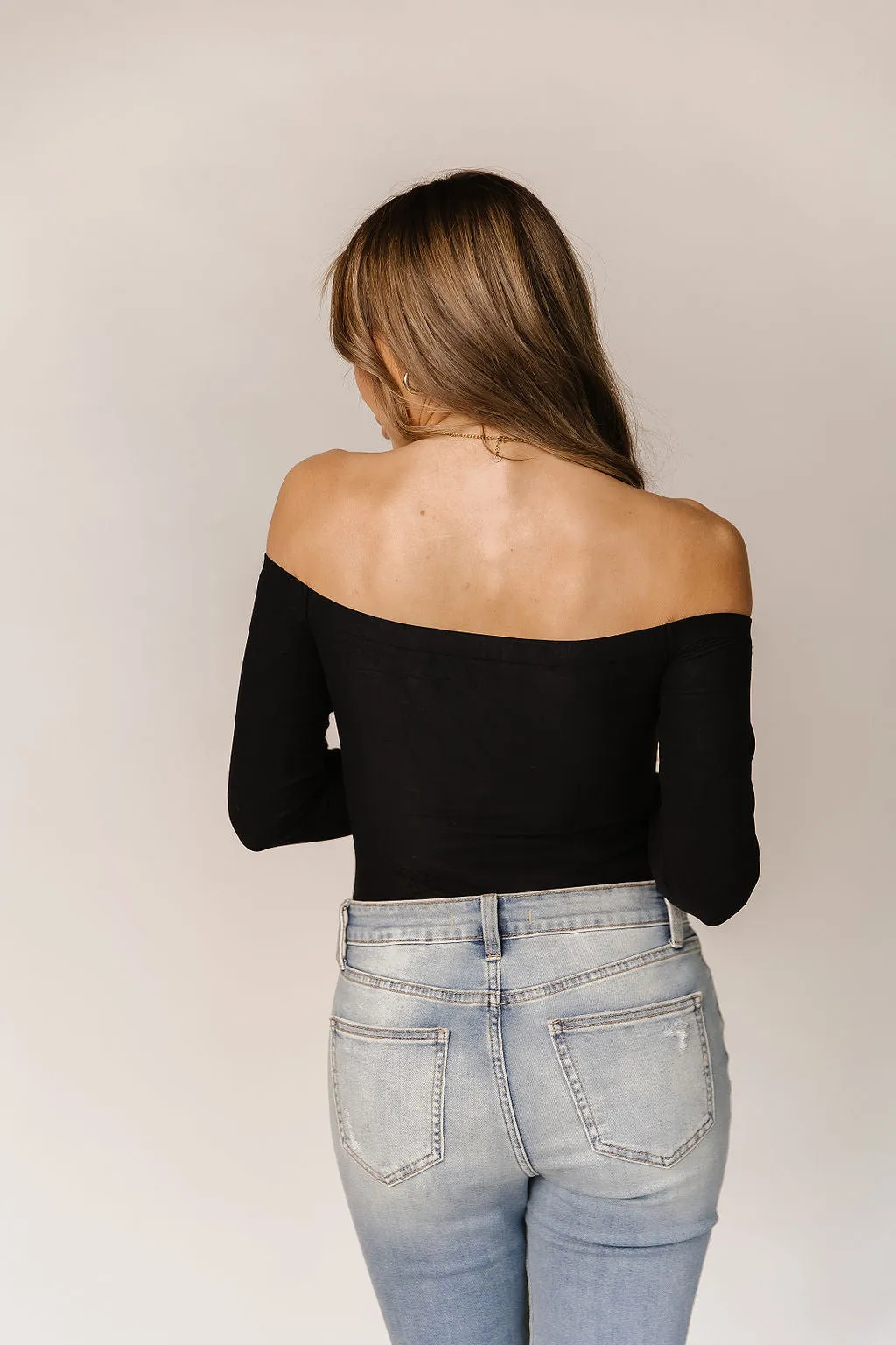 Bodysuit - Long Sleeve Off The Shoulder - Black