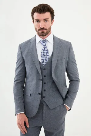 Bojoni Capena Gray Plaid Patterned  Slim Fit Suit