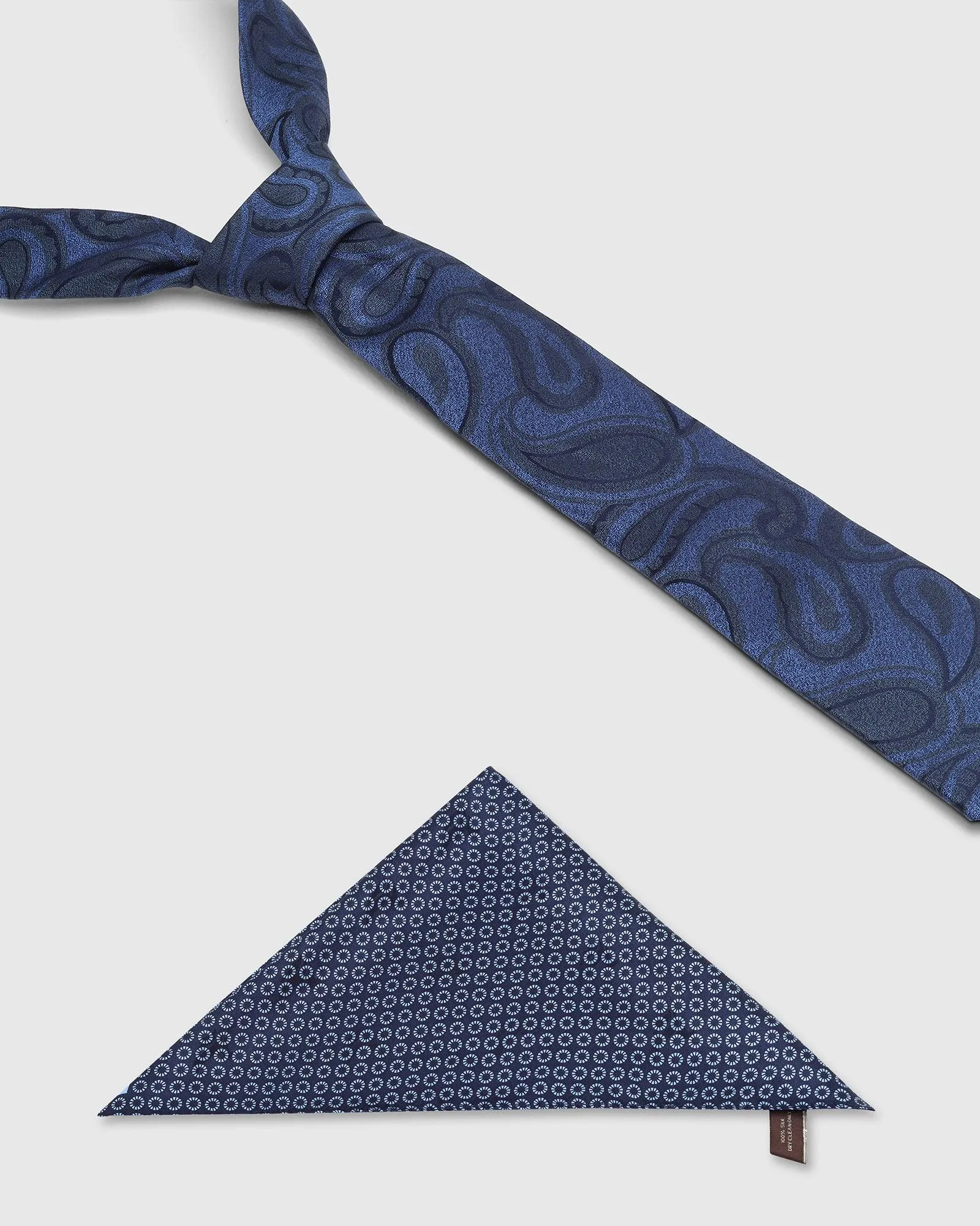 Boxed Combo Printed Tie And Pocket Square In Navy - Tarpon