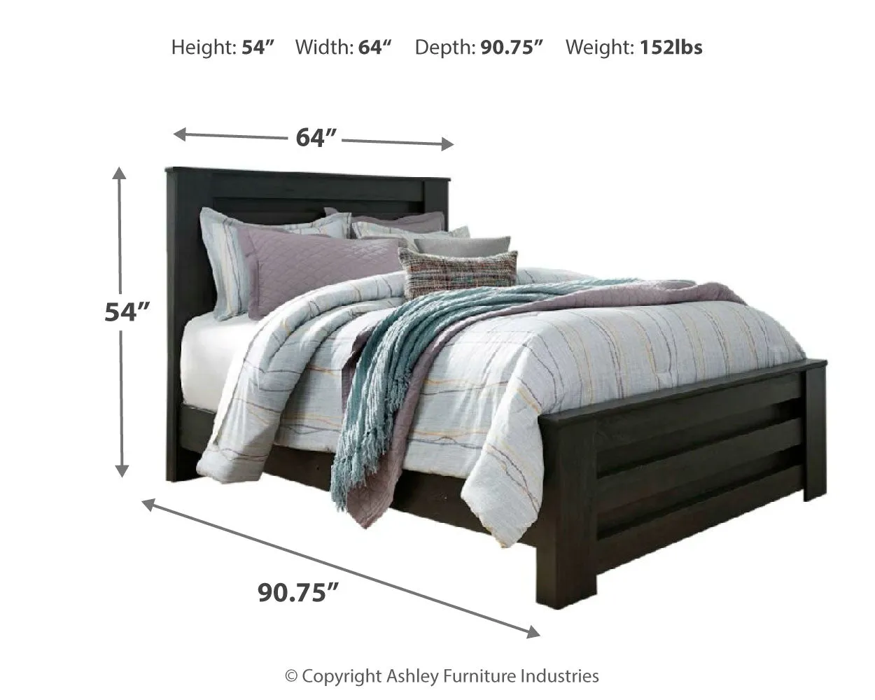 Brinxton Queen/Full Panel Headboard Bed with Mirrored Dresser, Chest and 2 Nightstands in Charcoal