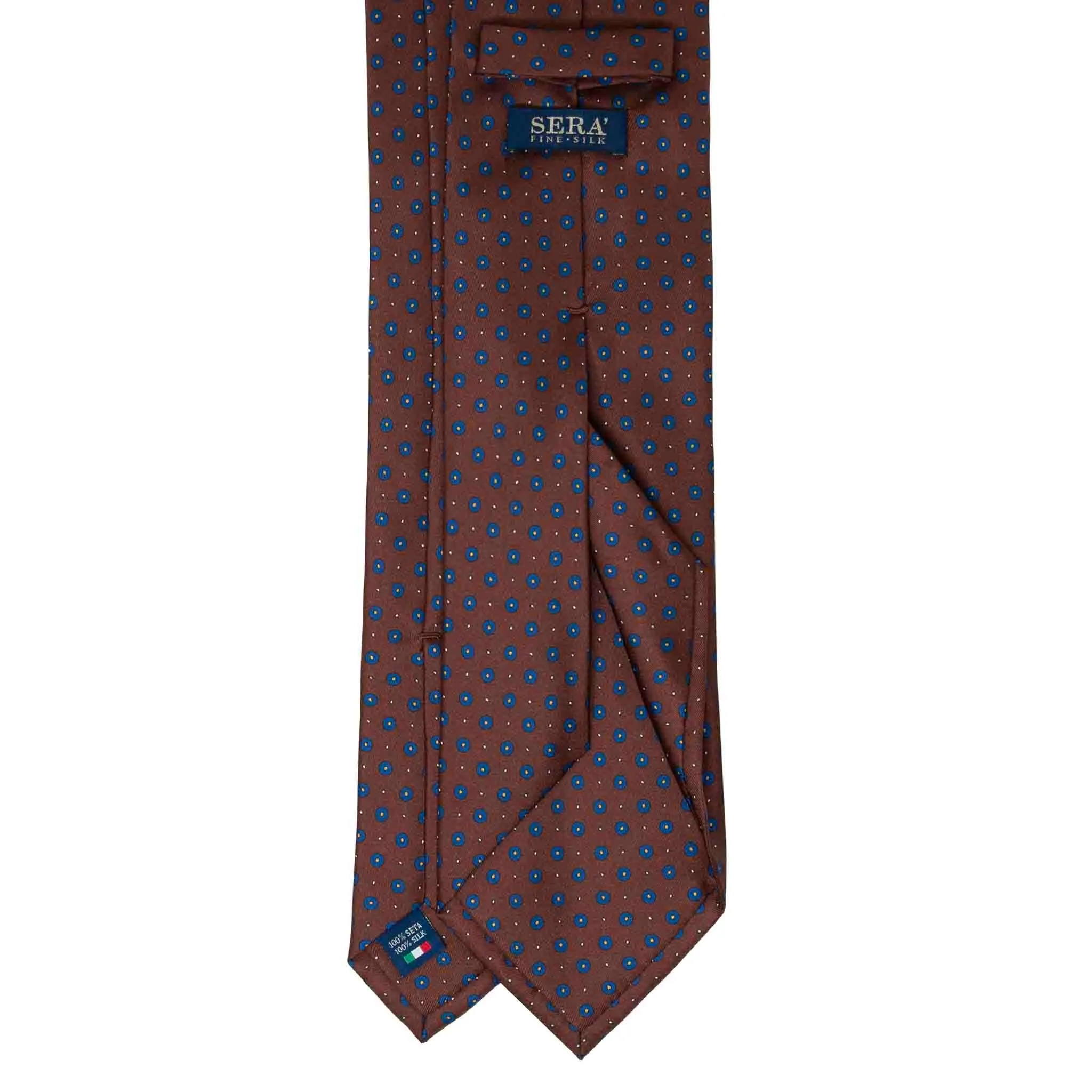 Brown Silk Tie with Small Blue Circles
