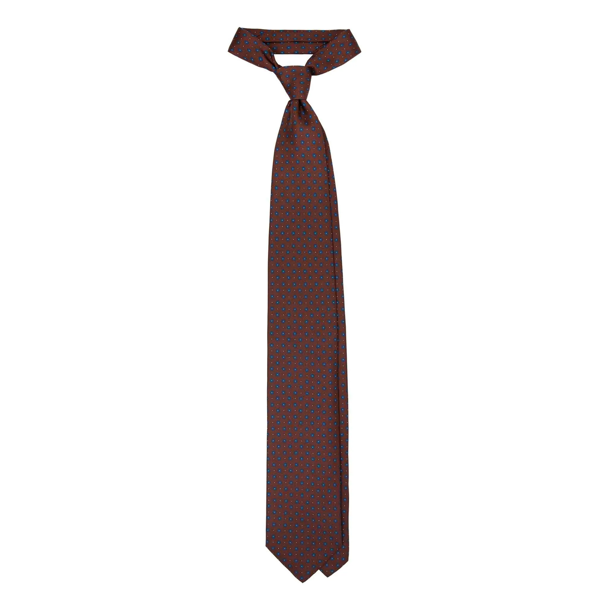 Brown Silk Tie with Small Blue Circles