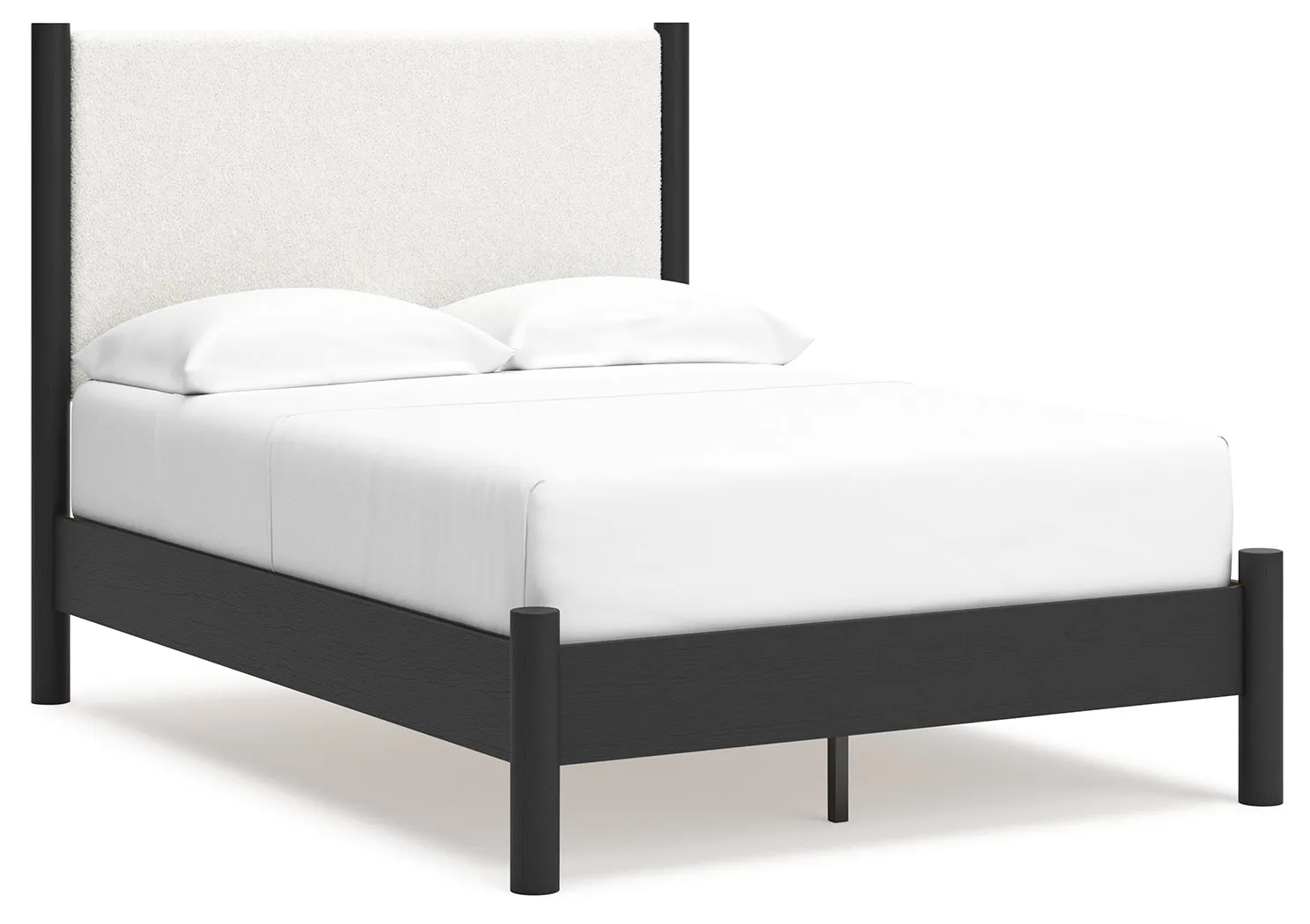 Cadmori Full Upholstered Panel Bed with Dresser in Black/White