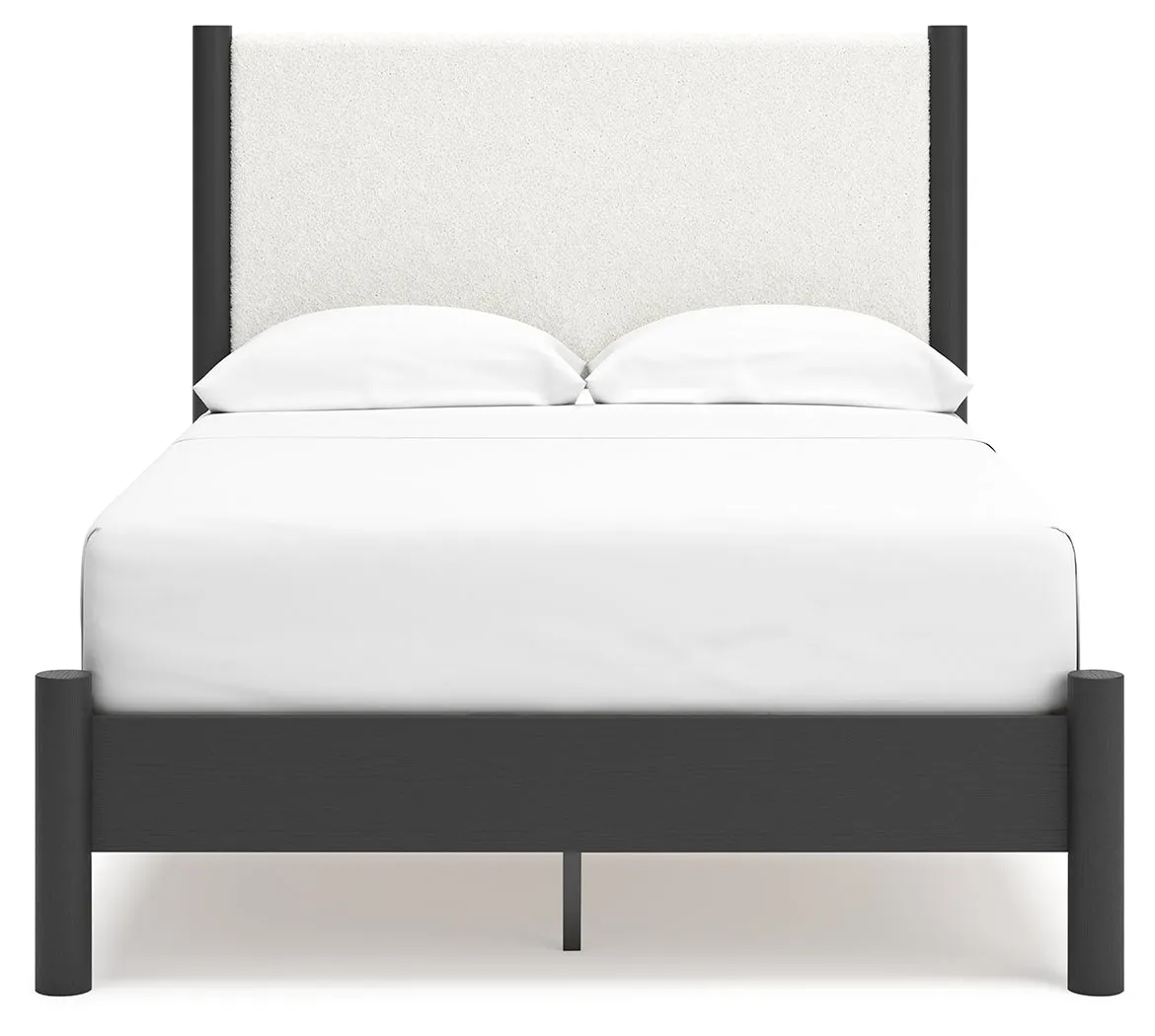 Cadmori Full Upholstered Panel Bed with Dresser in Black/White