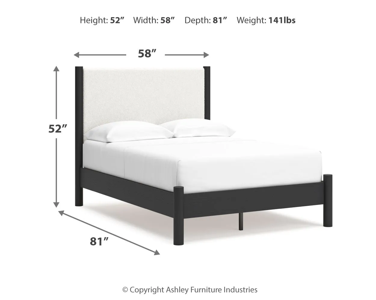 Cadmori Full Upholstered Panel Bed with Dresser in Black/White