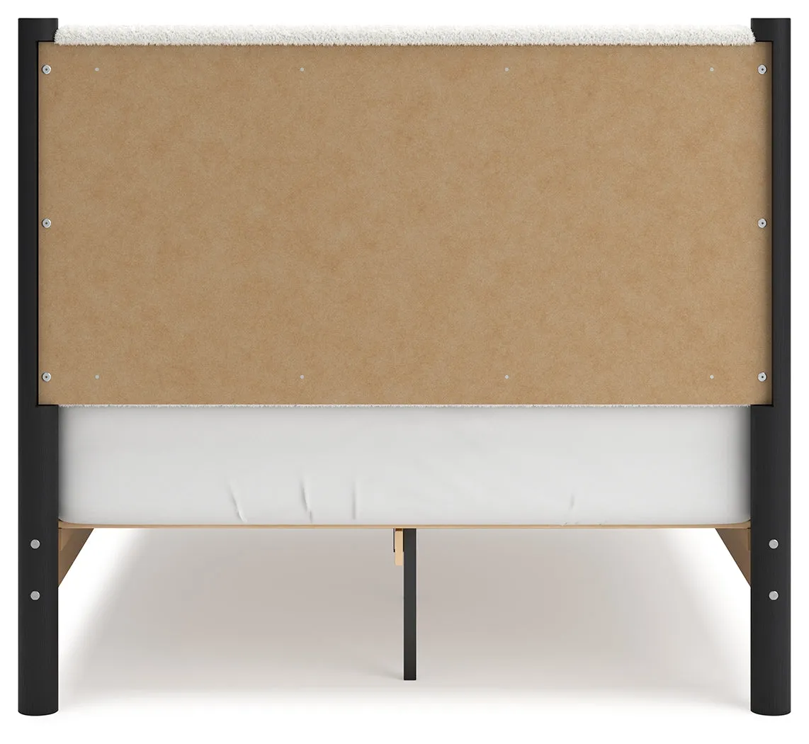 Cadmori Full Upholstered Panel Bed with Dresser in Black/White