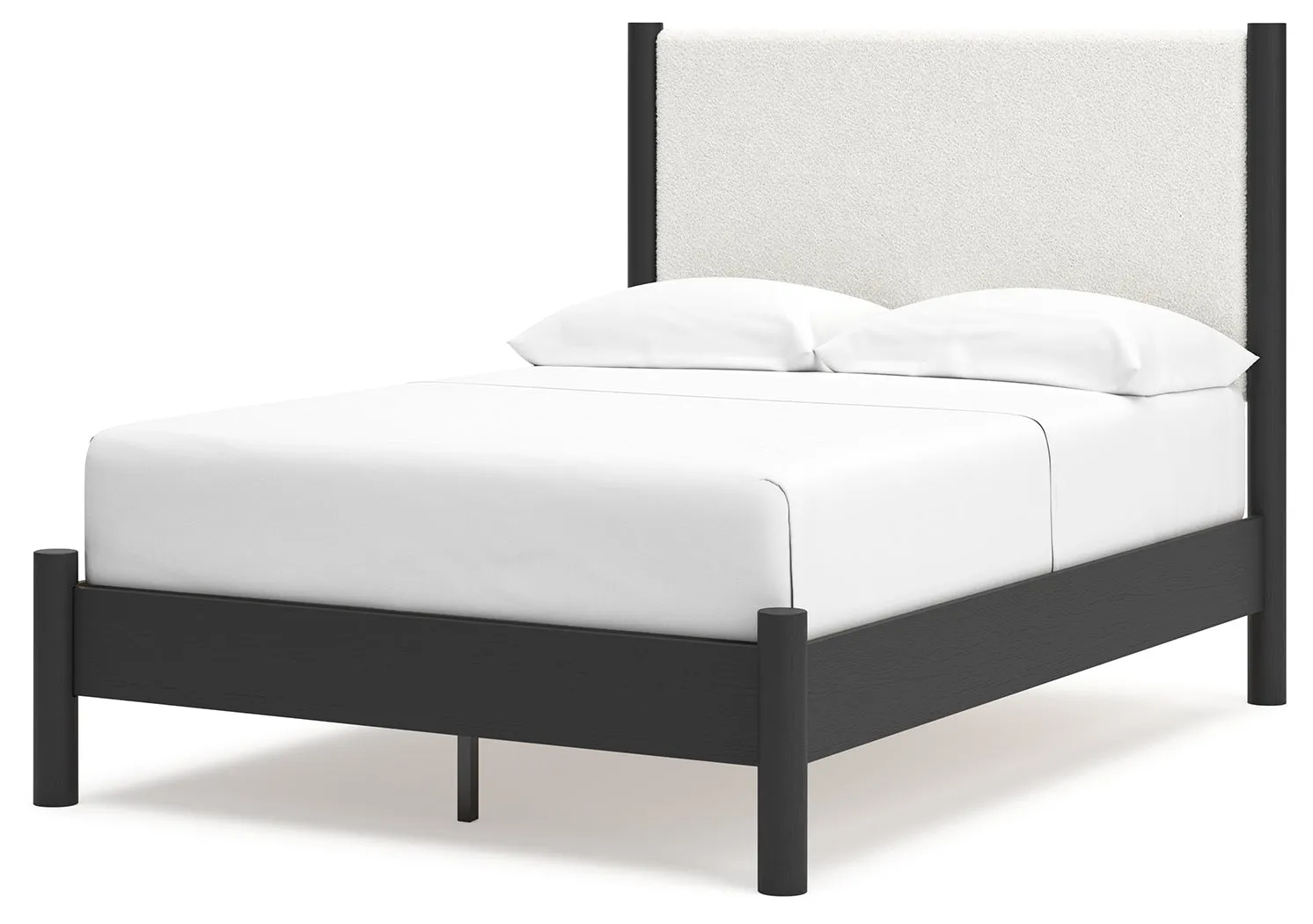 Cadmori Full Upholstered Panel Bed with Dresser in Black/White