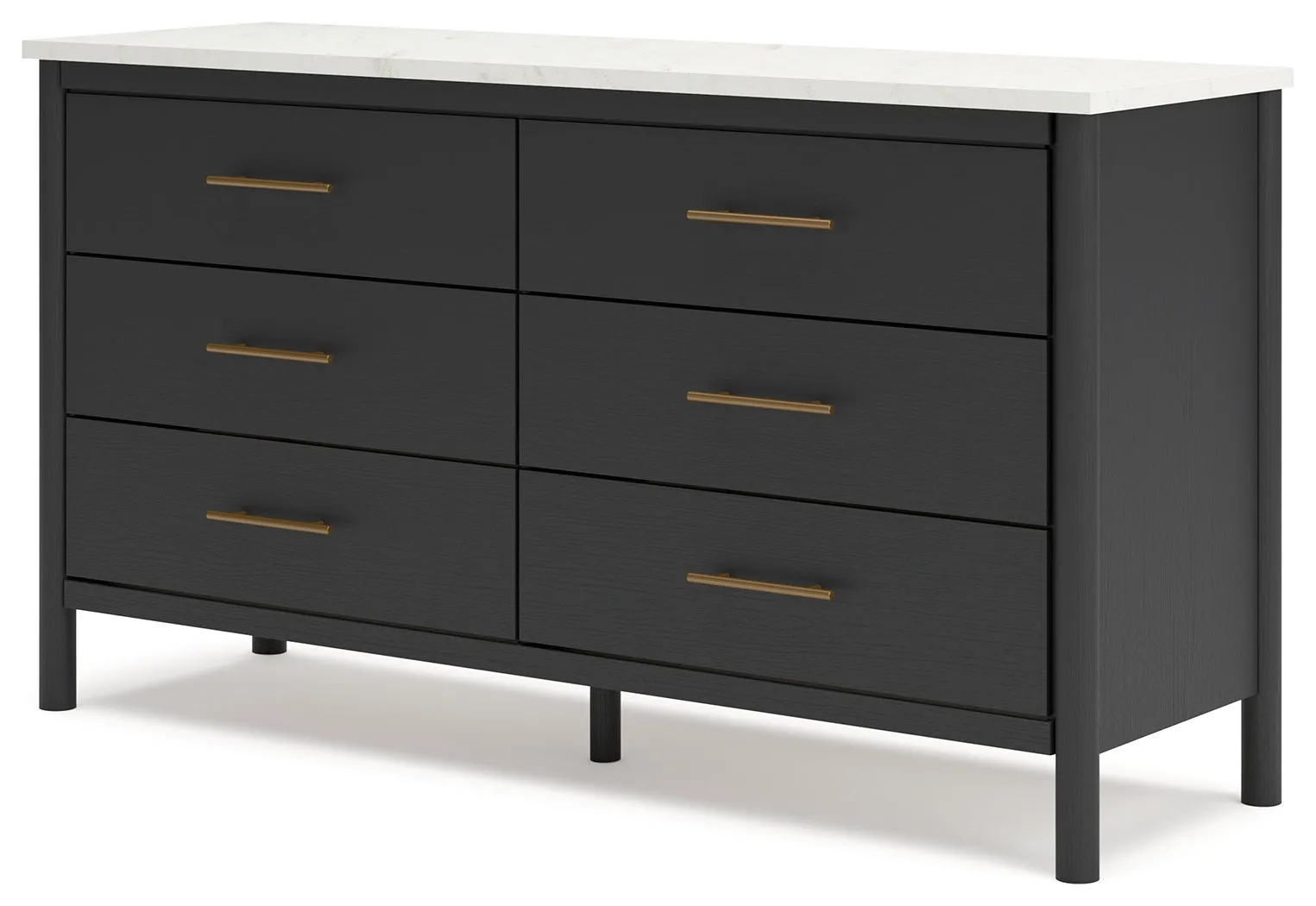 Cadmori Full Upholstered Panel Bed with Dresser in Black/White