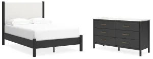 Cadmori Full Upholstered Panel Bed with Dresser in Black/White