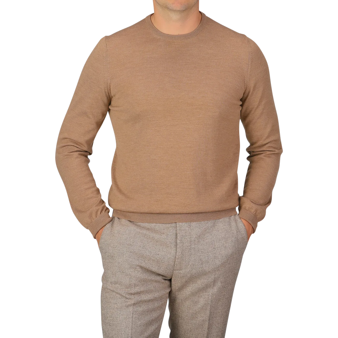 Camel Beige Extra Fine Merino Crew Neck