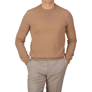 Camel Beige Extra Fine Merino Crew Neck