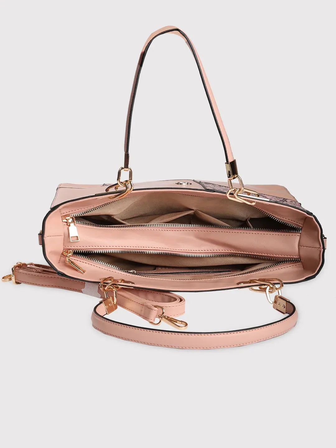Caprese Ariana Tote Medium Self Deisgn Women'S Office Handbag Pink