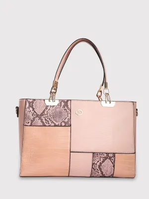 Caprese Ariana Tote Medium Self Deisgn Women'S Office Handbag Pink