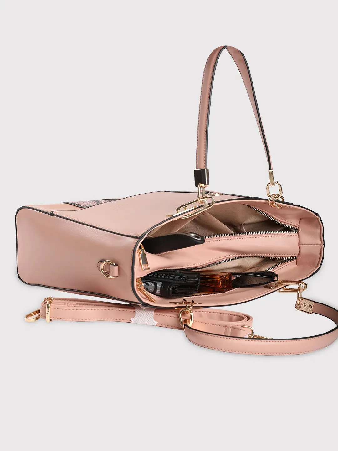 Caprese Ariana Tote Medium Self Deisgn Women'S Office Handbag Pink