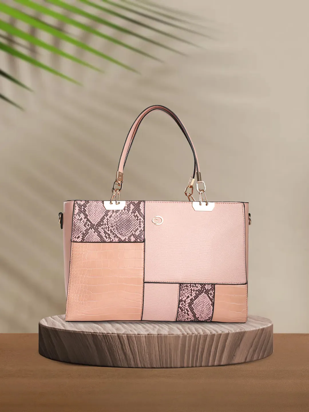 Caprese Ariana Tote Medium Self Deisgn Women'S Office Handbag Pink