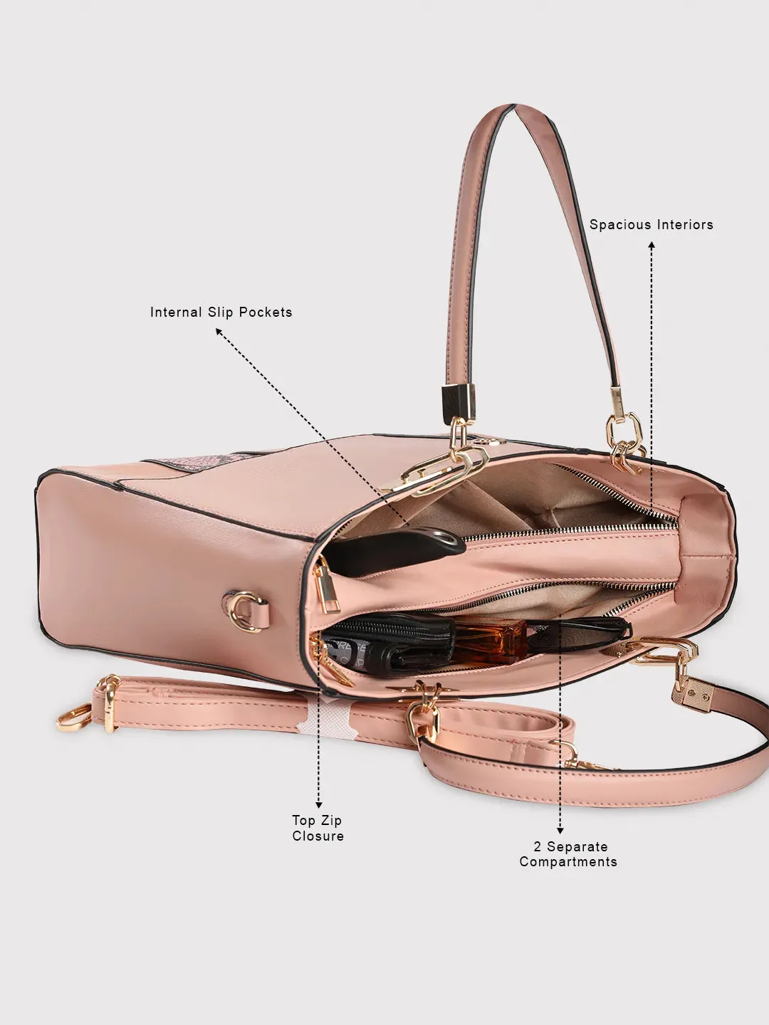 Caprese Ariana Tote Medium Self Deisgn Women'S Office Handbag Pink