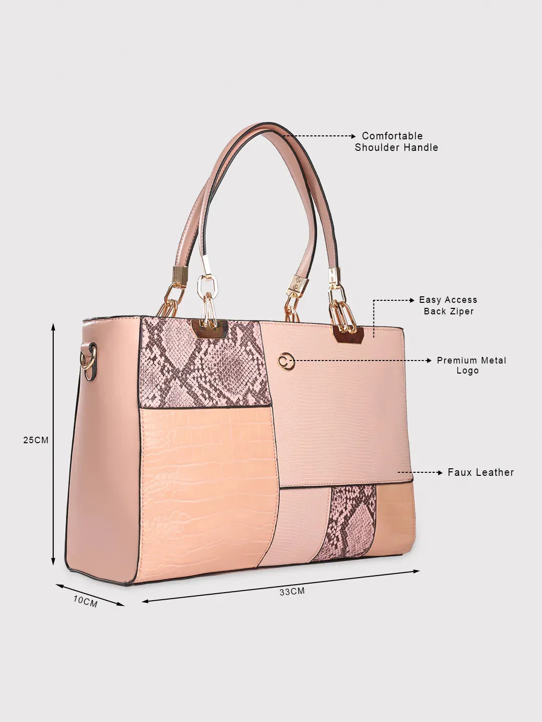Caprese Ariana Tote Medium Self Deisgn Women'S Office Handbag Pink