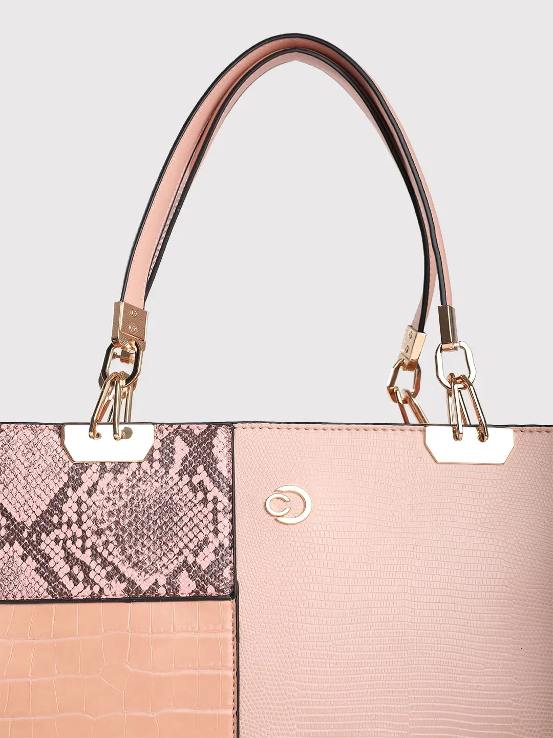 Caprese Ariana Tote Medium Self Deisgn Women'S Office Handbag Pink
