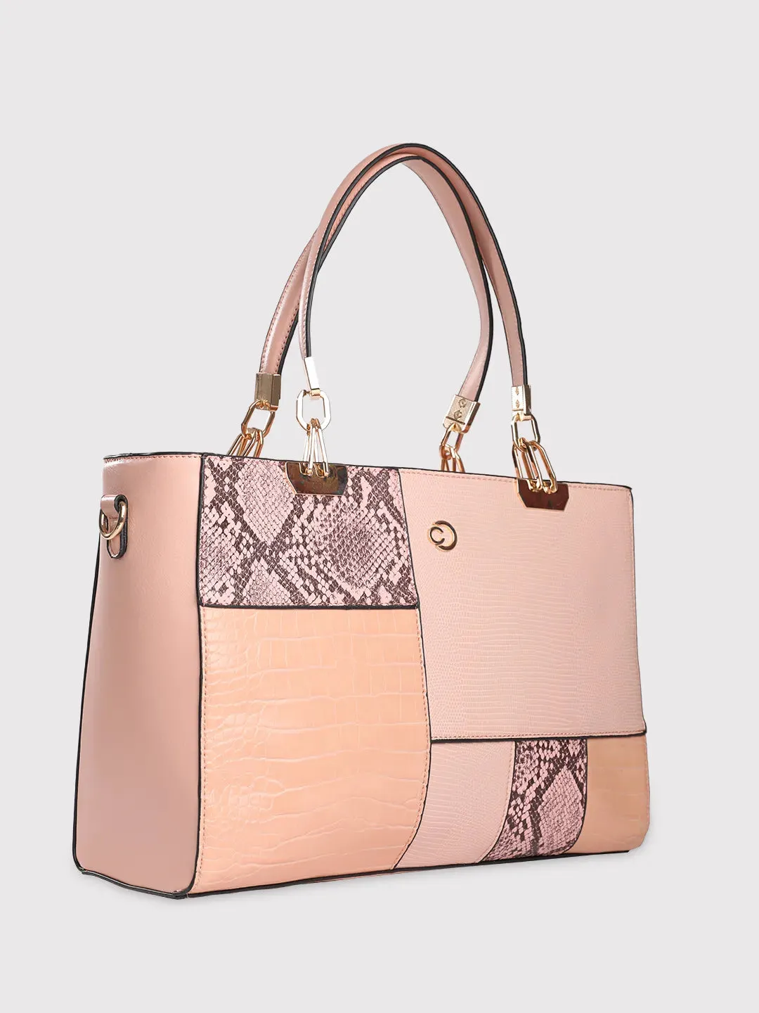 Caprese Ariana Tote Medium Self Deisgn Women'S Office Handbag Pink