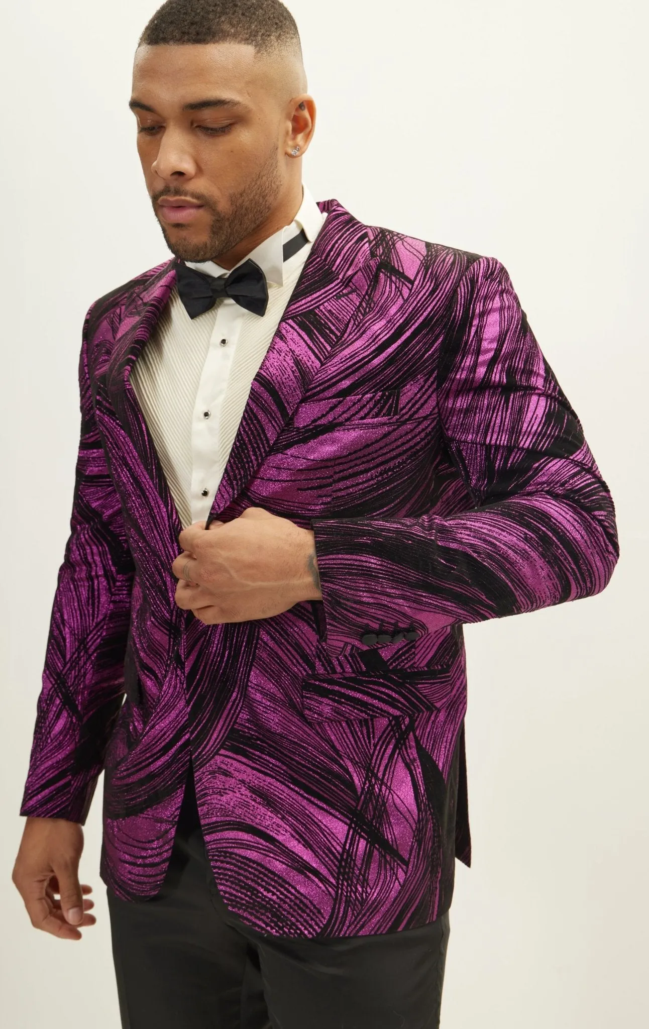 Cascading Peak Lapel Tuxedo Jacket - Pink