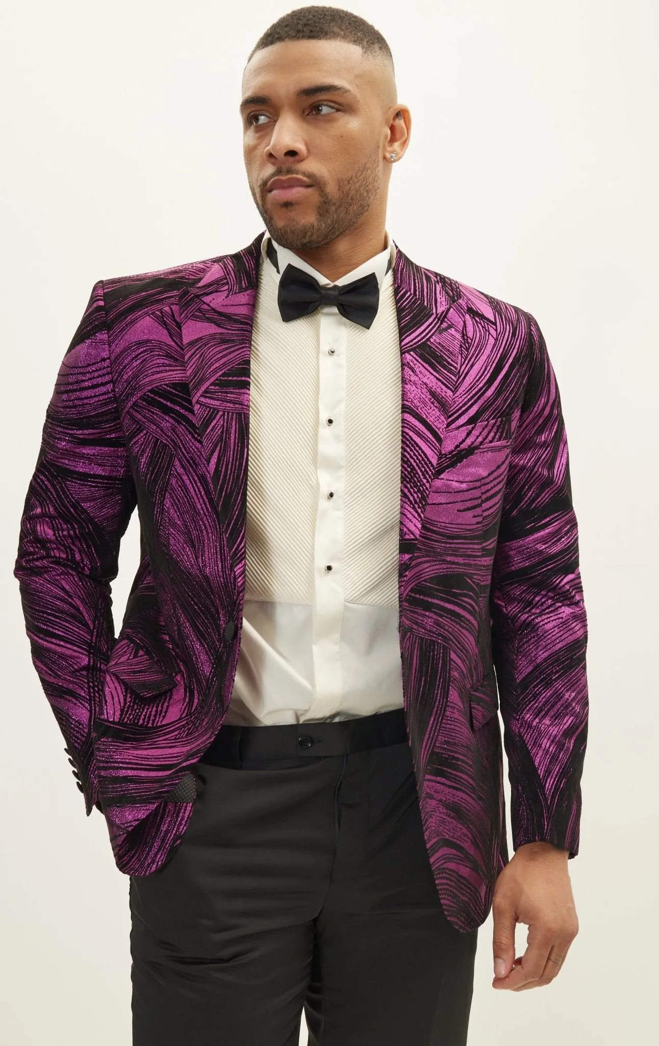 Cascading Peak Lapel Tuxedo Jacket - Pink