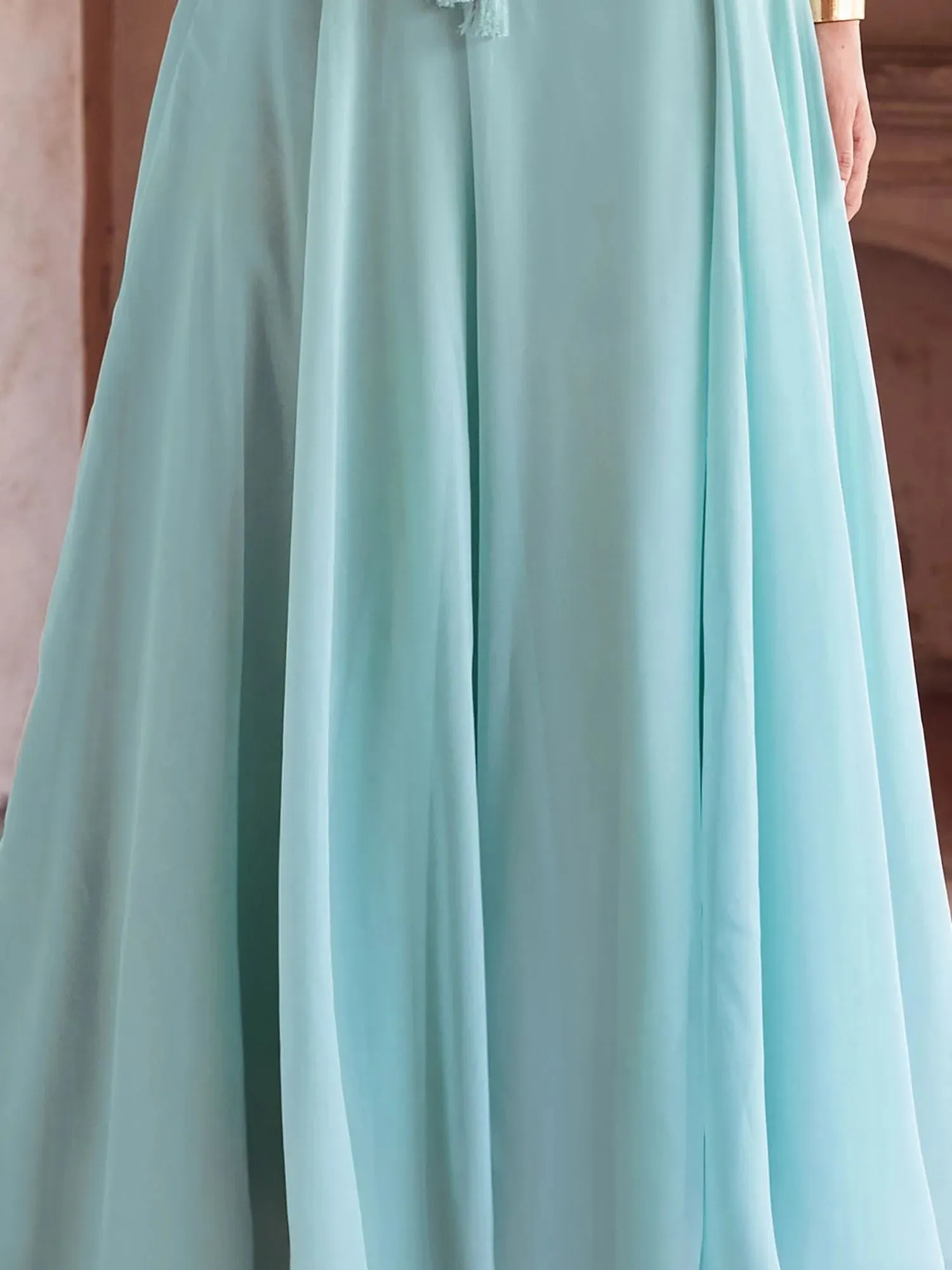 Chic Sky Blue Floral Palazzo Suit with Embroidered Designer Top