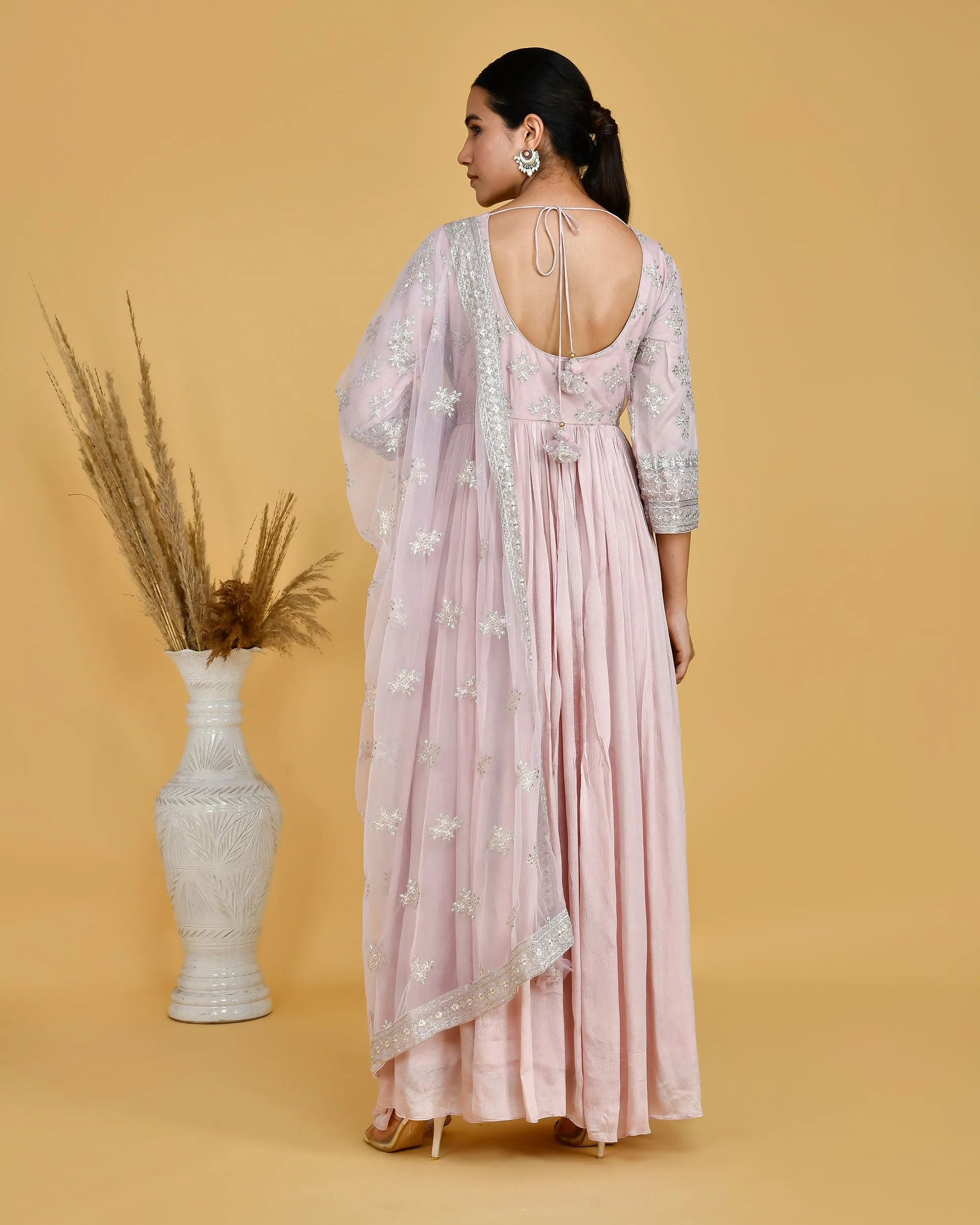 Chinnon Embroidered Long Gown with Dupatta