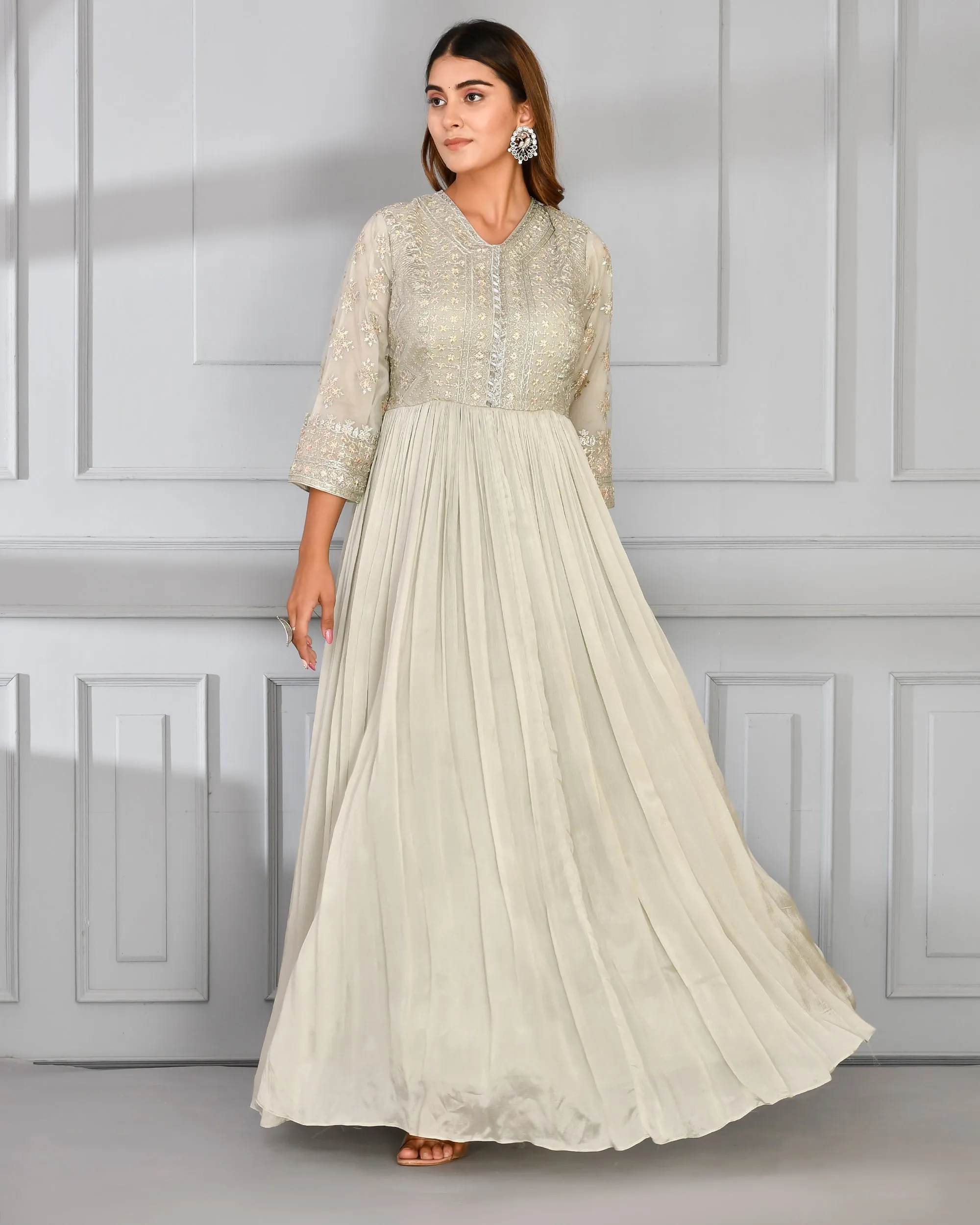 Chinnon Embroidered Long Gown with Dupatta