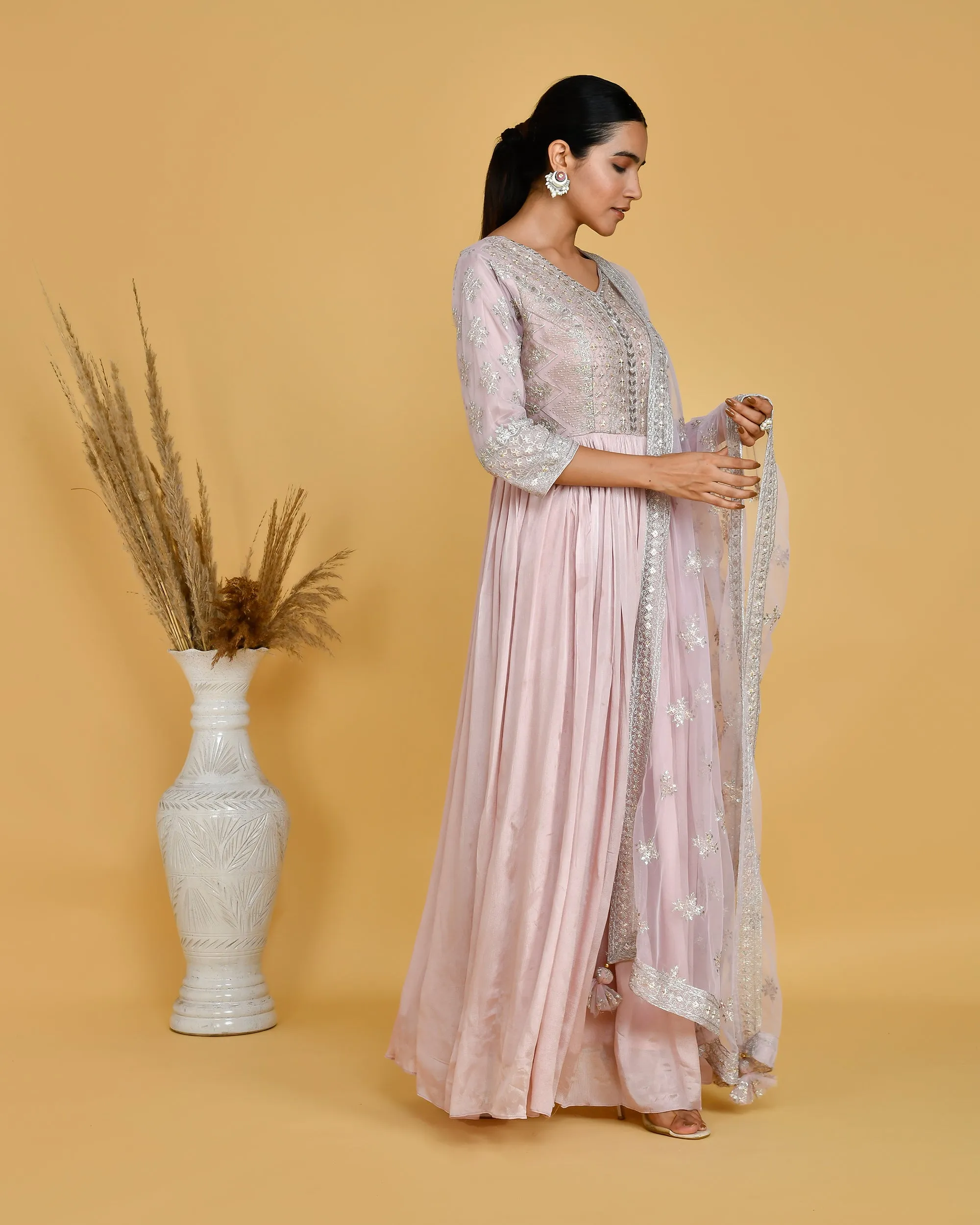 Chinnon Embroidered Long Gown with Dupatta