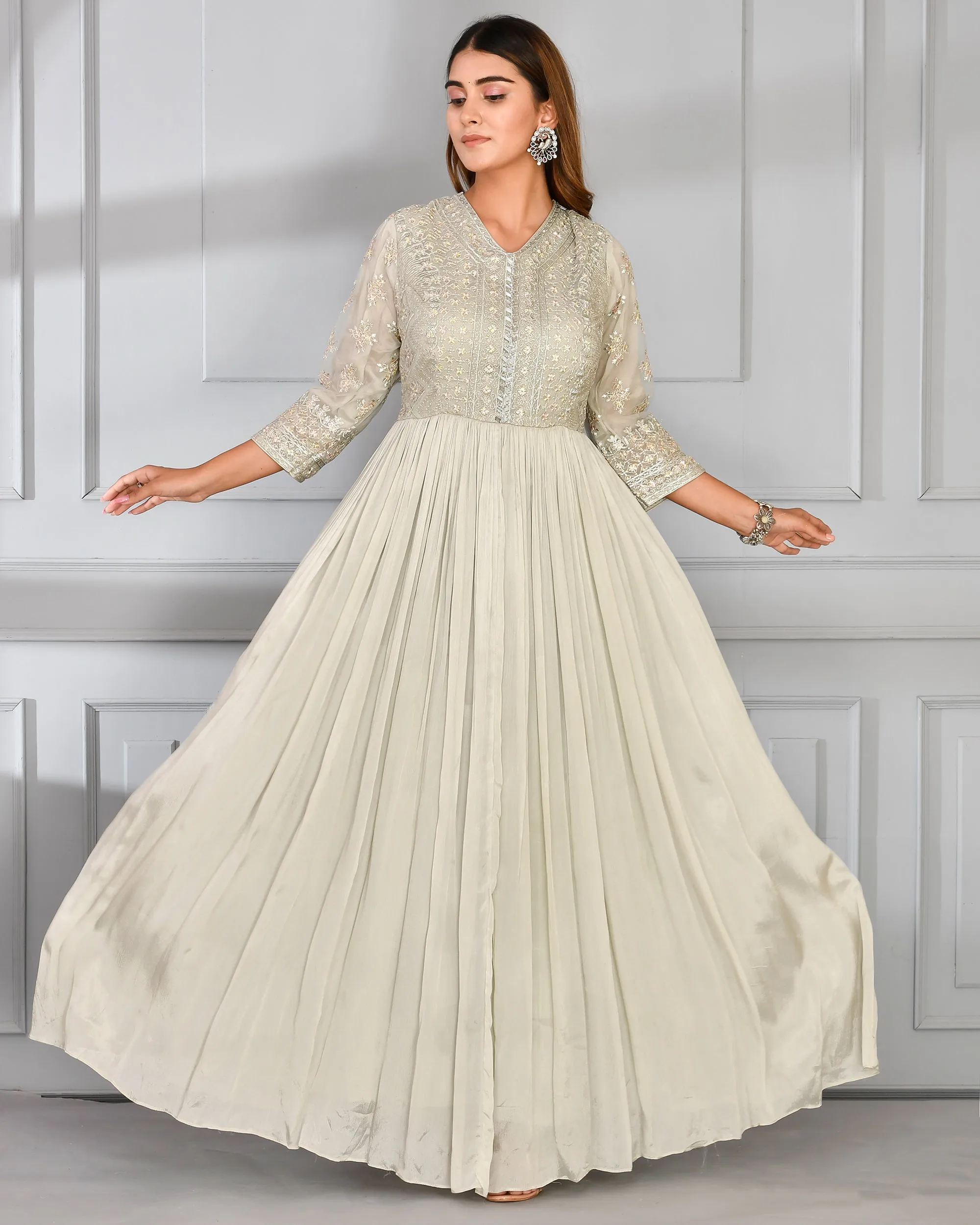 Chinnon Embroidered Long Gown with Dupatta