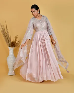 Chinnon Embroidered Long Gown with Dupatta