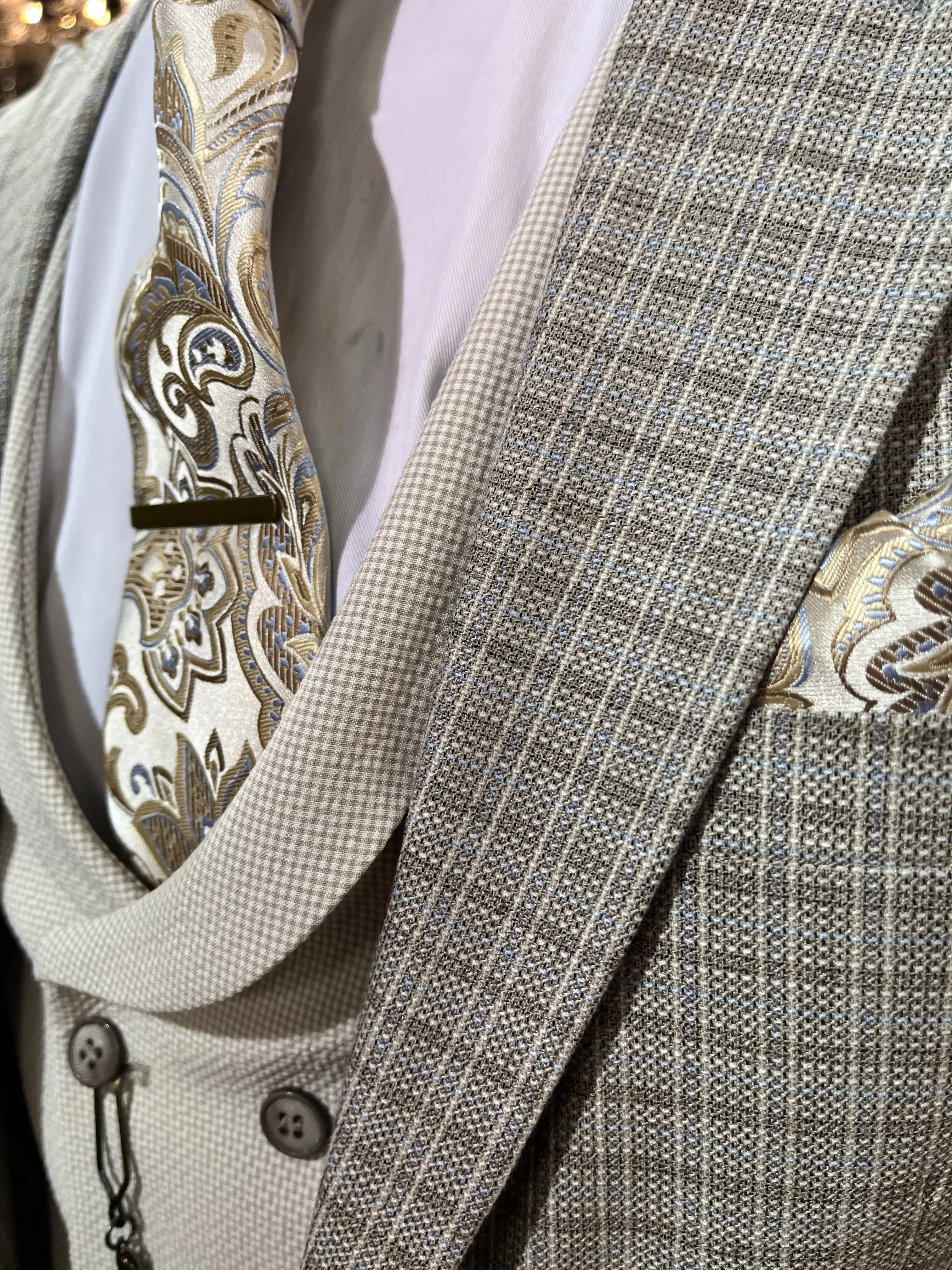Claude - Beige/Blue/Cream 3 Piece Suit