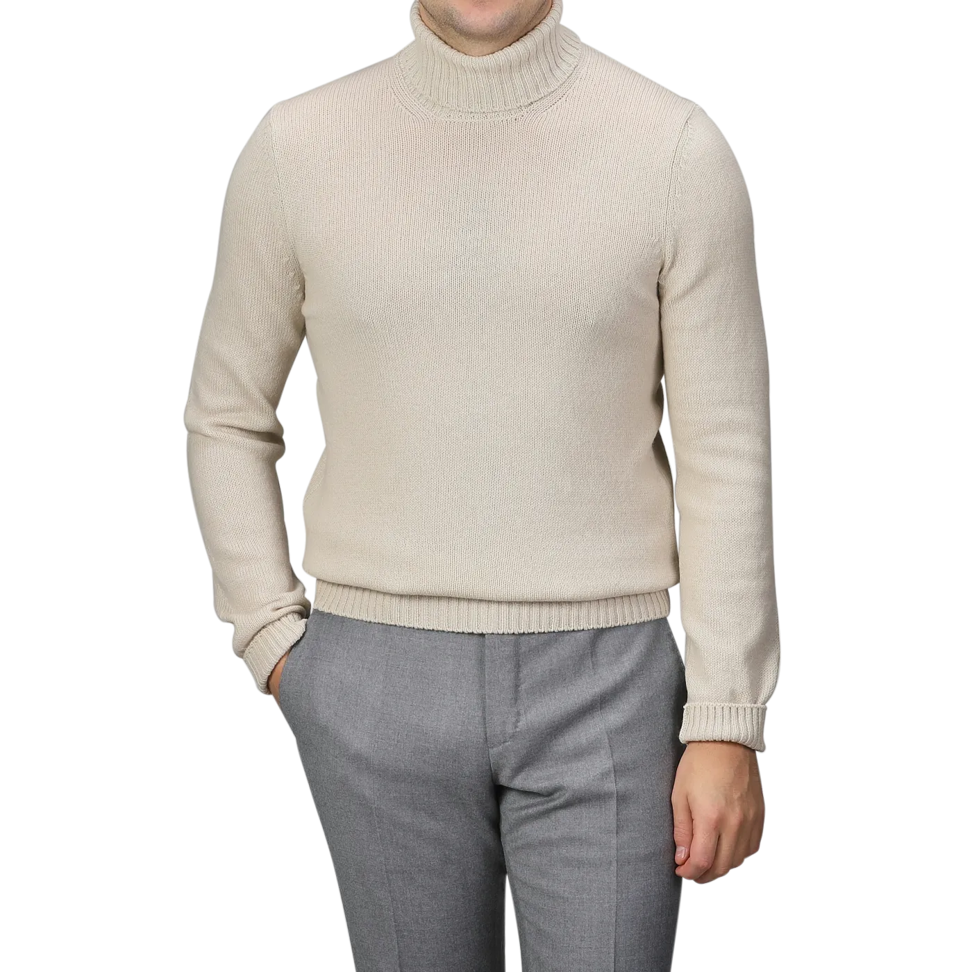 Cream Beige Air Wool Rollneck