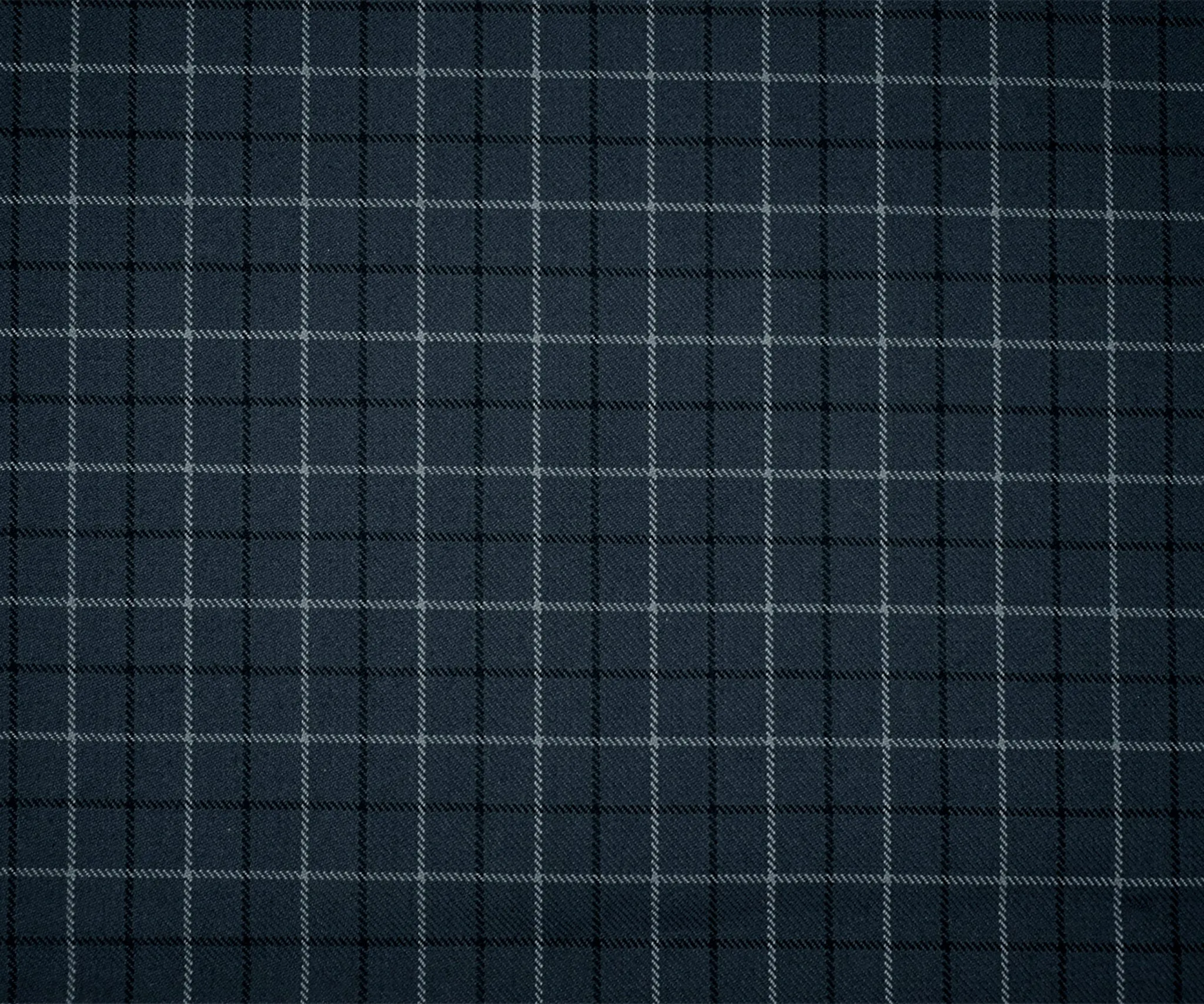 Deep Gray-Black Wool-Polyester Plaid Check Twill Suiting Fabric