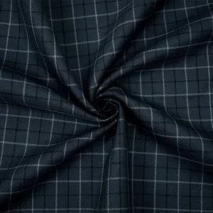 Deep Gray-Black Wool-Polyester Plaid Check Twill Suiting Fabric