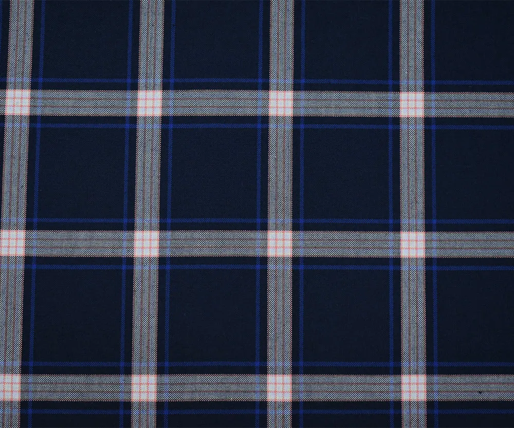 Deep Navy-Orange-Multi Polyester Wool Plaid Shirting Woven Fabric