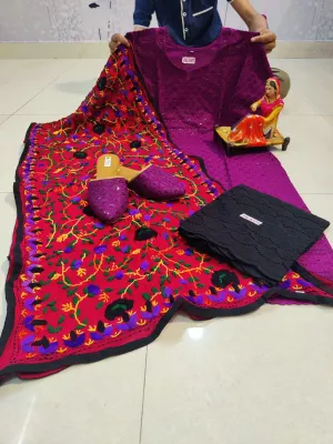 Design -2 Purple Cotton Phulkari Suit with Beautiful Chikan & Sequins Embroidery Work Shopping Online