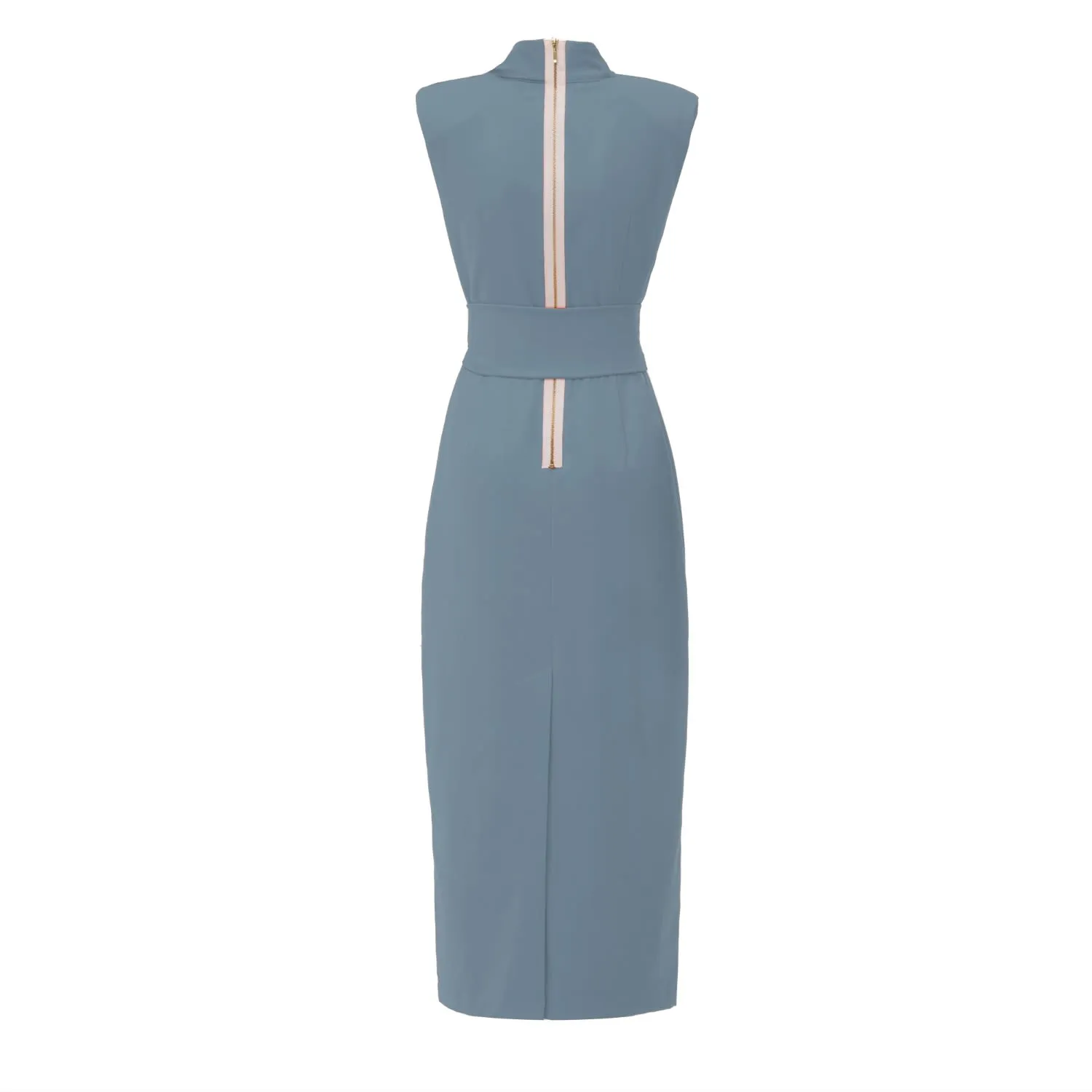 Designer Long Dress With Mock Neck Solid Light Blue
