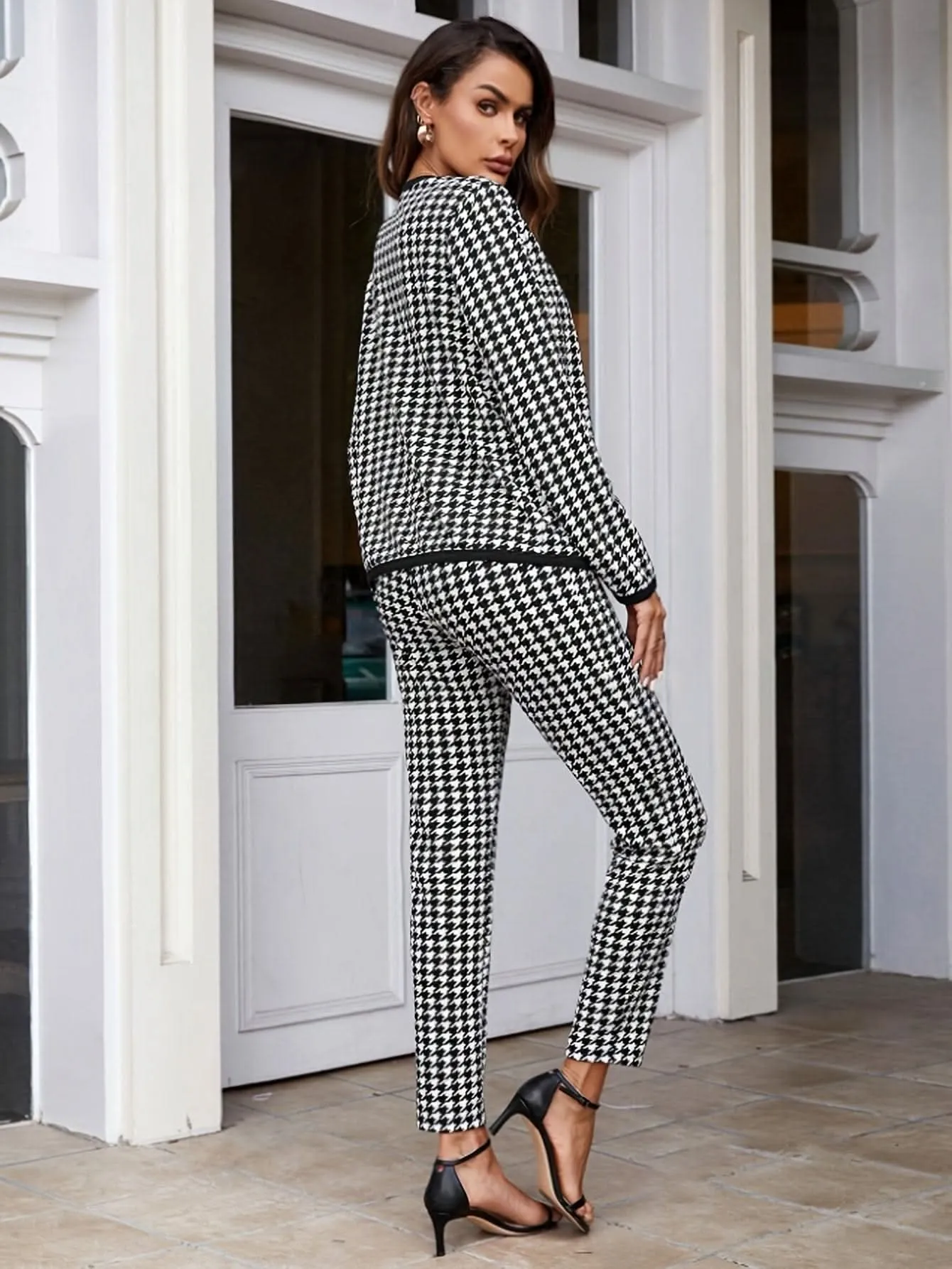 Elegant Houndstooth Womens Pantsuit  Chic Business Casual Outfit - By Lustmia