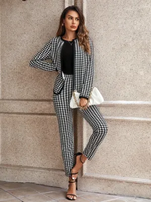 Elegant Houndstooth Womens Pantsuit  Chic Business Casual Outfit - By Lustmia